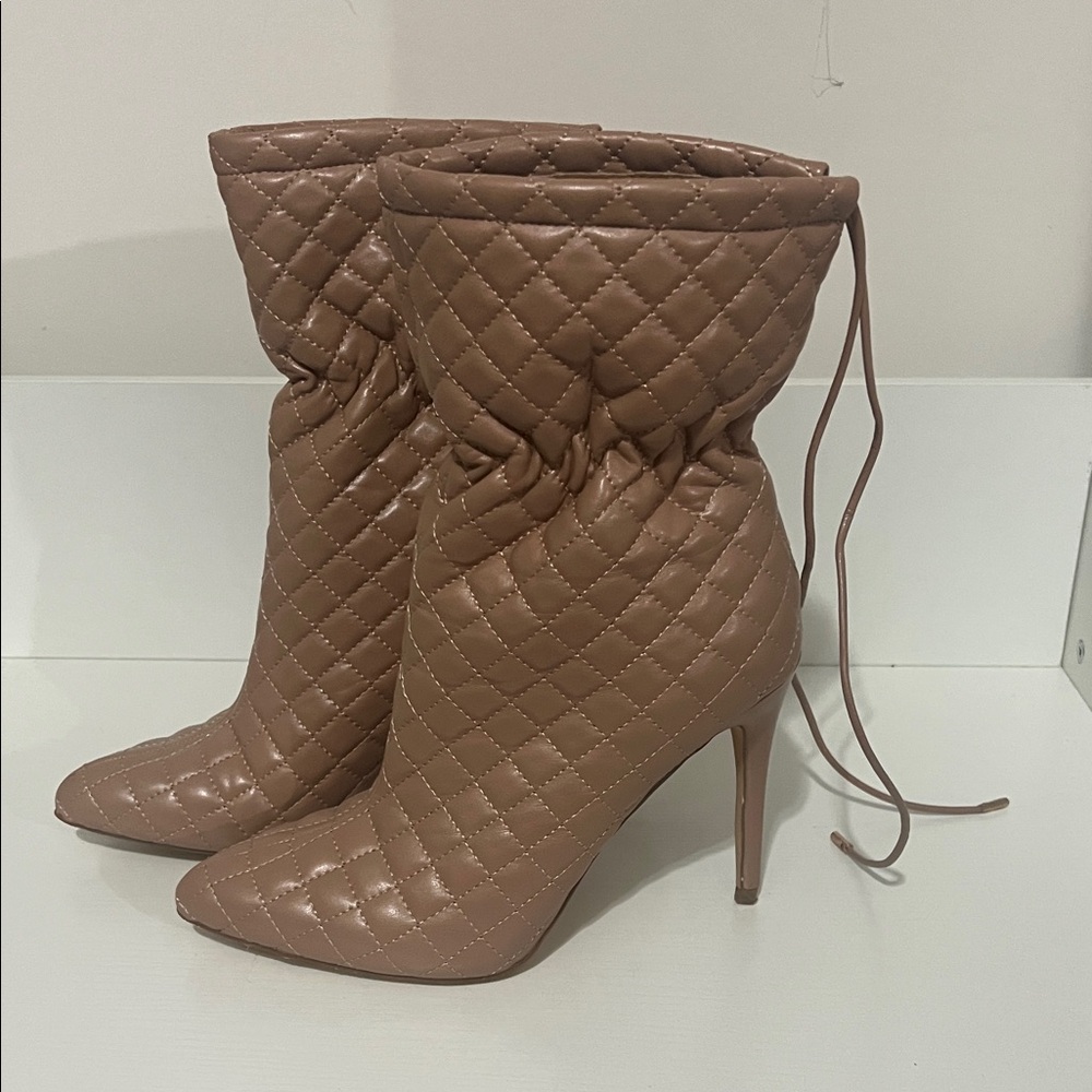 Quilted Tan Stiletto Boots